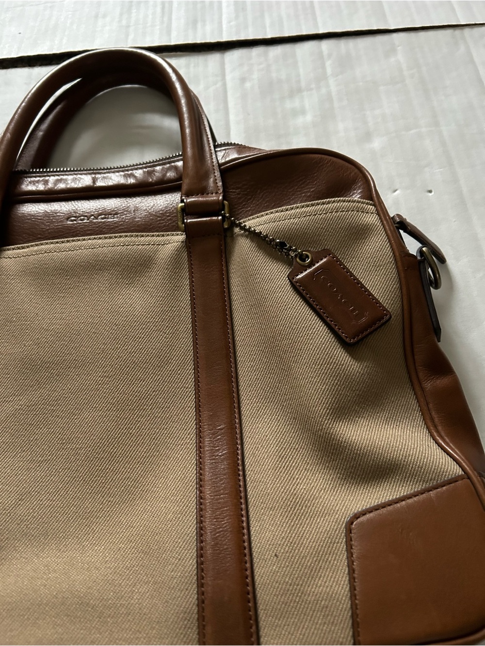 Coach Men’s Bleecker Archival Twill & Leather Briefcase in Tan and Brown 71300 - Picture 3 of 11
